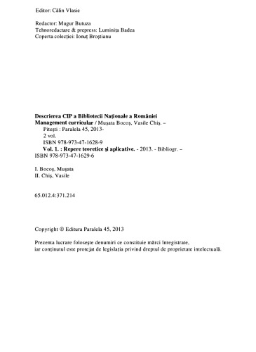 Management curricular Vol.I Repere teoretice si aplicative