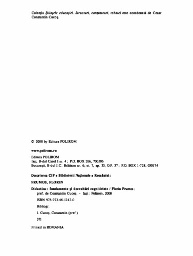 Didactica. Fundamenete si dezvoltari cognitiviste