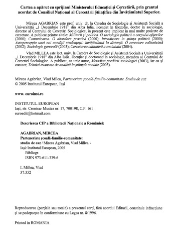 Mircea Agabrian, Vlad Millea - Parteneriate scoala familie comunitate. Studii de caz