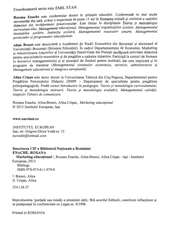 Roxana Enache et al. - Marketing educational - Inst Europ (2013)