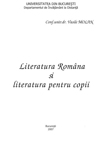 Vasile Molan - Literatura romana si literatura pentru copii