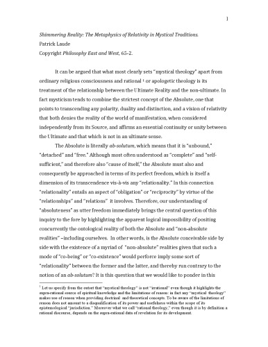 Shimmering Reality: The Metaphysics of Relativity in Mystical Traditions