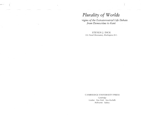 Plurality of Worlds: The Extraterrestrial Life Debate from Democritus to Kant