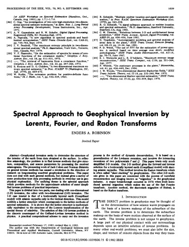 Spectral approach to geophysical inversion by Lorentz, Fourier, and Radon tranforms
