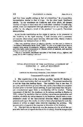 Vital Statistics of the National Academy of Sciences I. Age at Election