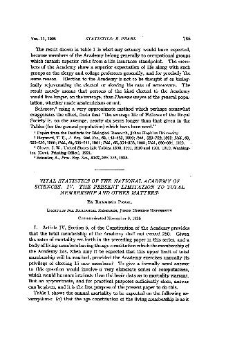 Vital Statistics of the National Academy of Sciences IV. The Present Limitation to Total Membership and Other Matters