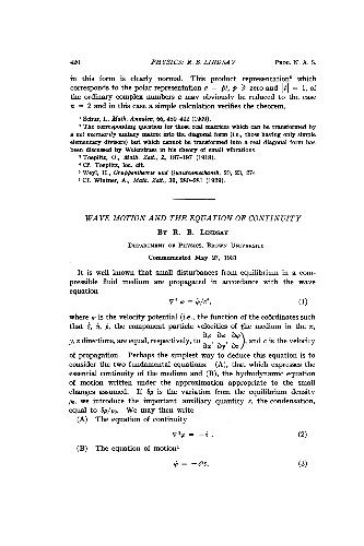 Wave Motion and the Equation of Continuity