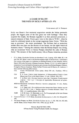 A Game of Bluff: The Fate of Sicily After AD 476