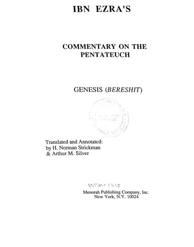Ibn Ezra's Commentary on the Pentateuch: Genesis