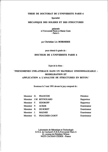 Structures en béton: phénomenes unilateraux (Thésis de Doctorat, Univ. de Paris)