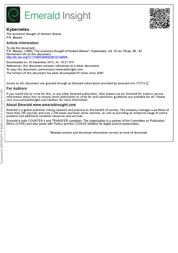 [Article] The economic thought of Norbert Wiener