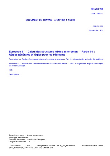 Eurocode 4 — Calcul des structures mixtes acier-béton — Partie 1-1 : Règles générales et règles pour les bâtiments