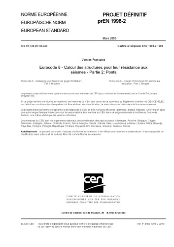 Eurocode 8 - Calcul des structures pour leur résistance aux séismes - Partie 2: Ponts
