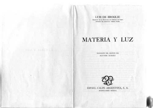 Materia y luz. Trad. Xavier Zubiri
