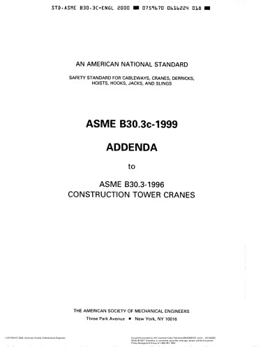 ASME B30-3-CONSTRUCTION OF TOWER CRANES