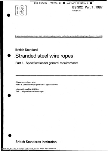BS 302-PART1-SPECIFICATION FOR ROPES FOR GENERAL REQUIREMENT
