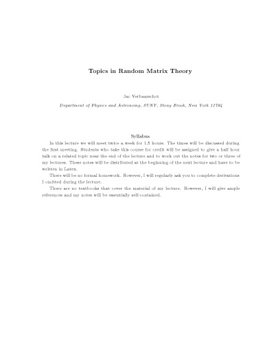 Topics in Random Matrix Theory