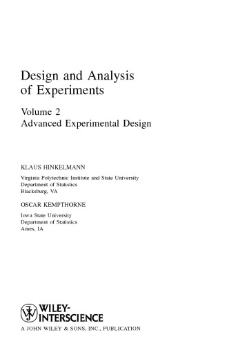Design and analysis of experiments. Vol.2 Advanced experimental design