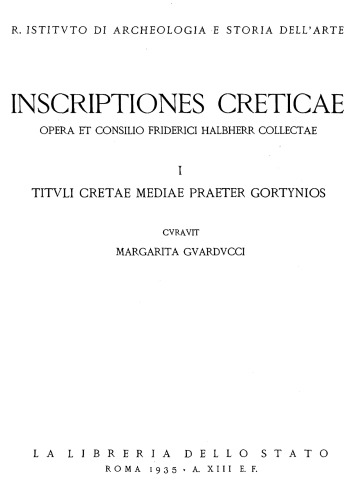 Inscriptiones Creticae, Vol I Tituli Cretae Mediae Praeter Gortynios