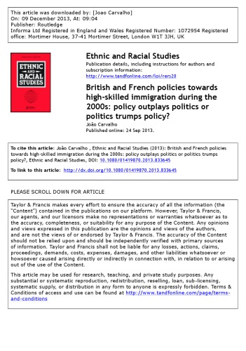 British and French policies towards high-skilled immigration during the 2000s: policy outplays politics or politics trumps policy?