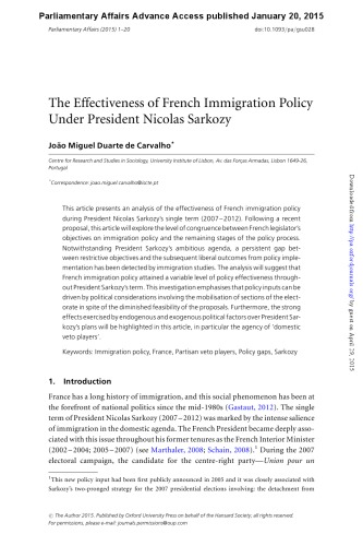 The Effectiveness of French Immigration Policy Under President Nicolas Sarkozy