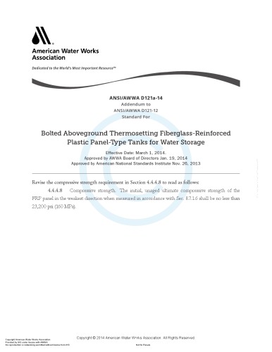 AWWA D121-2014 GRP Bolted Water Storage Tanks
