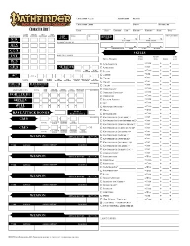 Pathfinder Roleplaying Game: Character Sheet