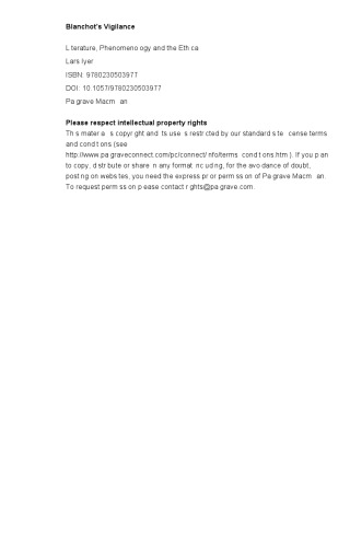 Blanchot’s Vigilance: Literature, Phenomenology and the Ethical