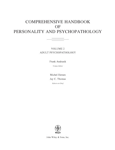 Comprehensive Handbook of Personality and Psychopathology , 3 Volume Set