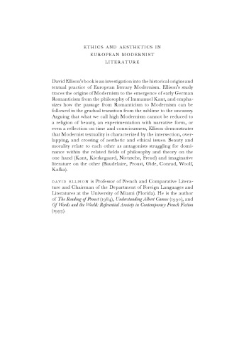 Ethics and aesthetics in European modernist literature : from the sublime to the uncanny