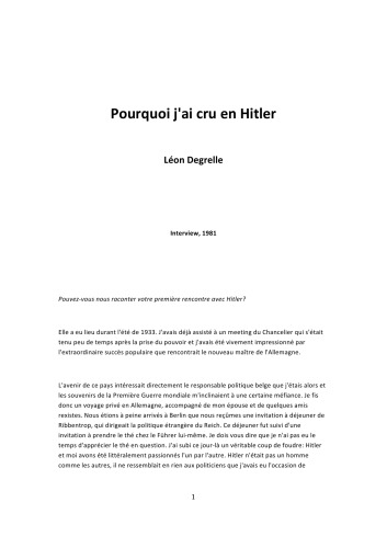 Pourquoi j'ai cru en Hitler