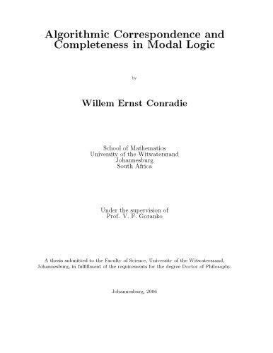 Algorithmic Correspondence and Completeness in Modal Logic [PhD Thesis]
