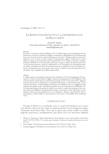 La estructura sintactica y la interpretacion de Exodo 6.2-9