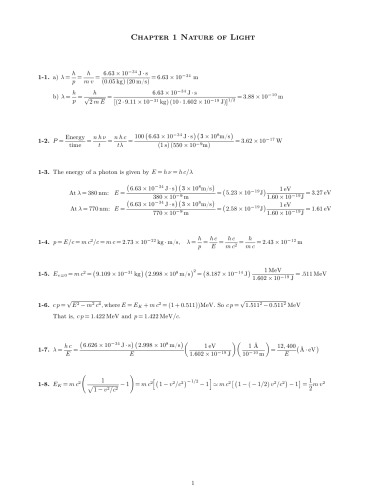 Instructor's Solution Manual for Introduction to Optics