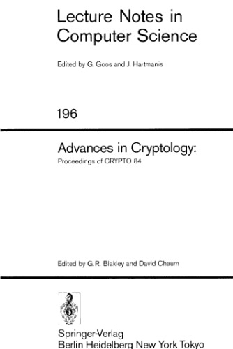 Advances in Cryptology: Proceedings of CRYPTO 84