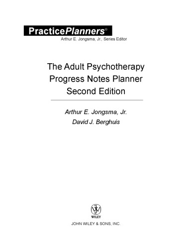 The Adult Psychotherapy Progress Notes Planner