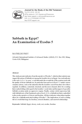 Sabbath in Egypt? An examination of exodus 5