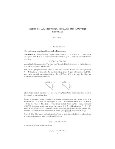 Notes on Adjunctions, Monads and Lawvere Theories