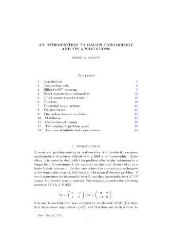 An introduction to Galois cohomology and its applications [Lecture notes]