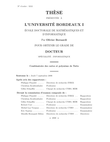Combinatoire des cartes et polynôme de Tutte [PhD diss.]