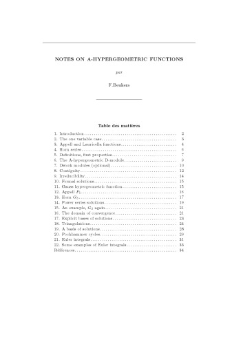 Notes on A-Hypergeometric Functions [Lecture notes]