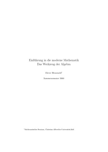 Einführung in die moderne Mathematik: Das Werkzeug der Algebra [Lecture notes, ]