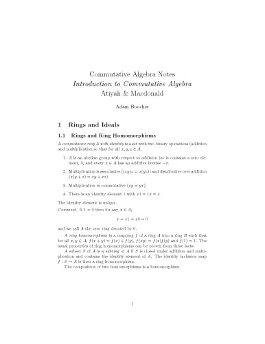 Commutative Algebra Notes, following Introduction to Commutative Algebra Atiyah & Macdonald (version 24 Feb 2007)