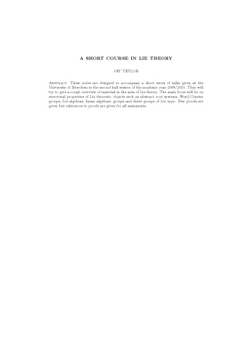 A short course in Lie theory (version 16 Feb 2011)