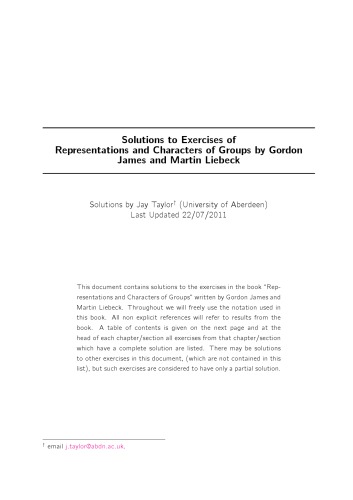 Solutions to Exercises of: Representations and Characters of Groups by Gordon James and Martin Liebeck (version 25 Jul 2011)