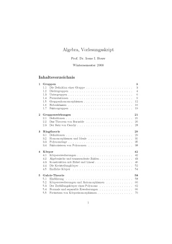 Algebra, Vorlesungsskript WS 2008 (version 9 Apr 2009)