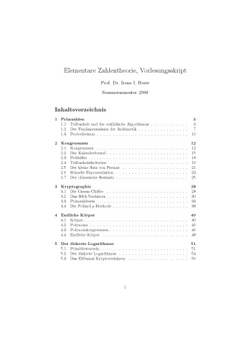 Elementare Zahlentheorie, Vorlesungsskript SS 2008 (version 3 Aug 2009)