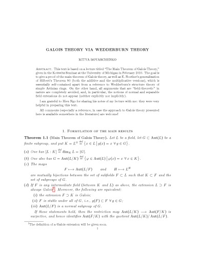 Galois theory via Wedderburn theory (version 4 Mar 2010)