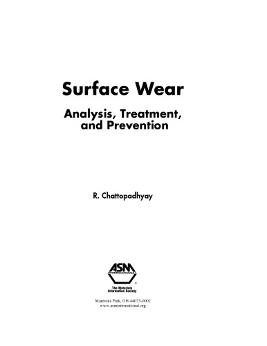 Surface wear : analysis, treatment, and prevention