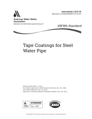 AWWA C214-14 Tape Coatings for Steel Water Pipe